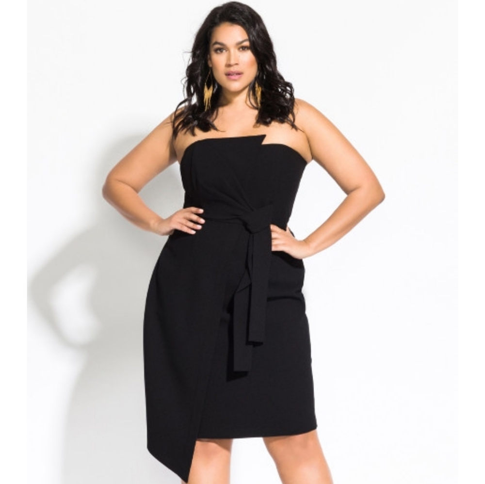 Black Strapless Asymmetrical Hemline Dress